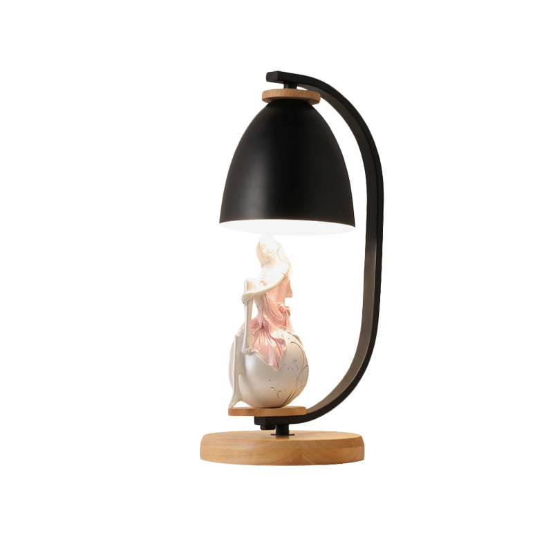 White/Black Finish Bell Shade Table Light Nordic Style 1-Bulb Metallic Desk Lamp with Girl Decor Clearhalo 'Lamps' 'Table Lamps' Lighting' 927939