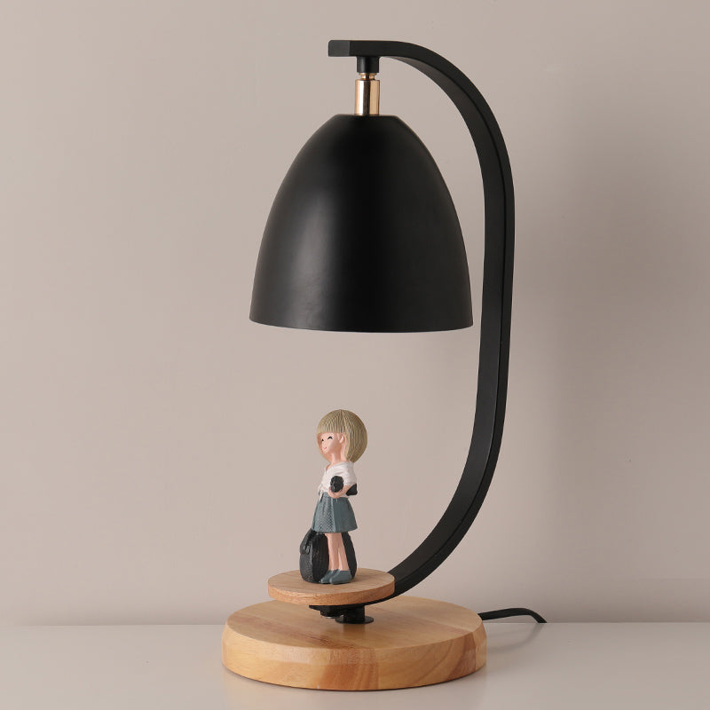 Nordic Conical Nightstand Light Metallic 1 Light Bedroom Table Lamp with Girl Decor in White/Black Black Clearhalo 'Lamps' 'Table Lamps' Lighting' 927946