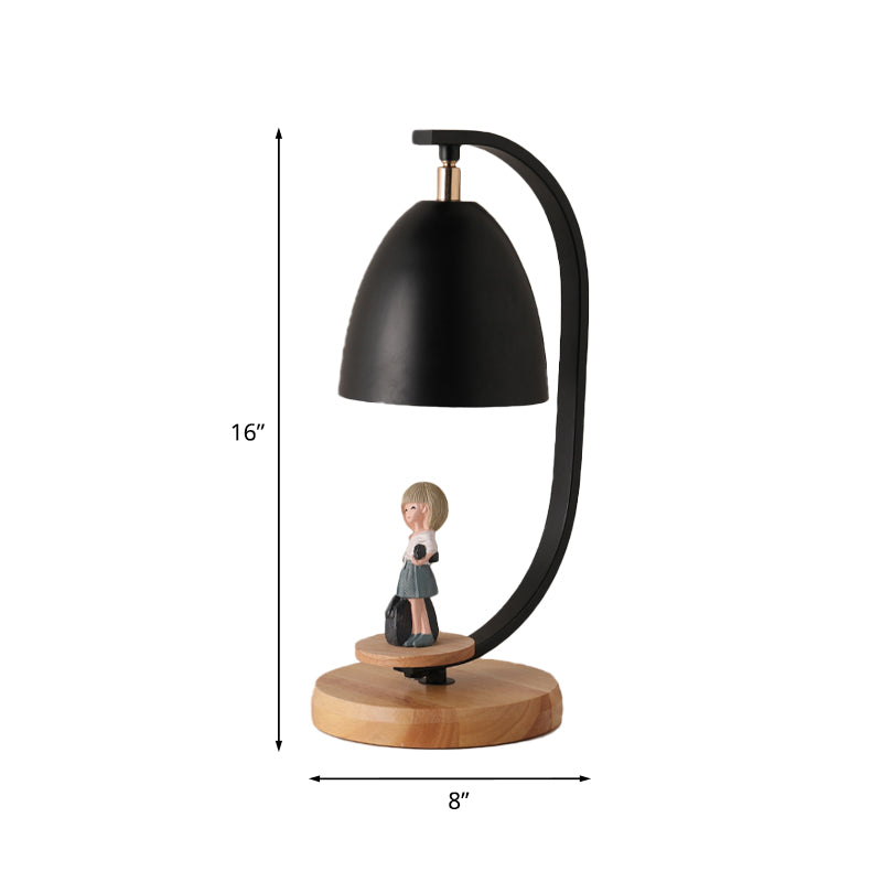 Nordic Conical Nightstand Light Metallic 1 Light Bedroom Table Lamp with Girl Decor in White/Black Clearhalo 'Lamps' 'Table Lamps' Lighting' 927950