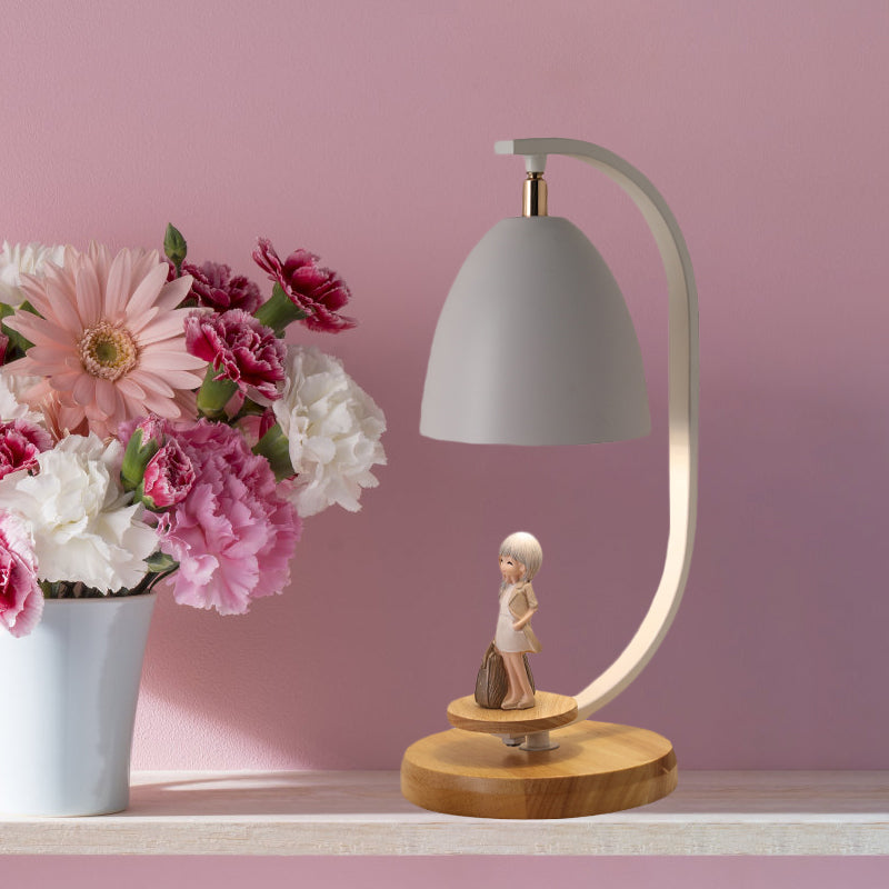 Nordic Conical Nightstand Light Metallic 1 Light Bedroom Table Lamp with Girl Decor in White/Black Clearhalo 'Lamps' 'Table Lamps' Lighting' 927952