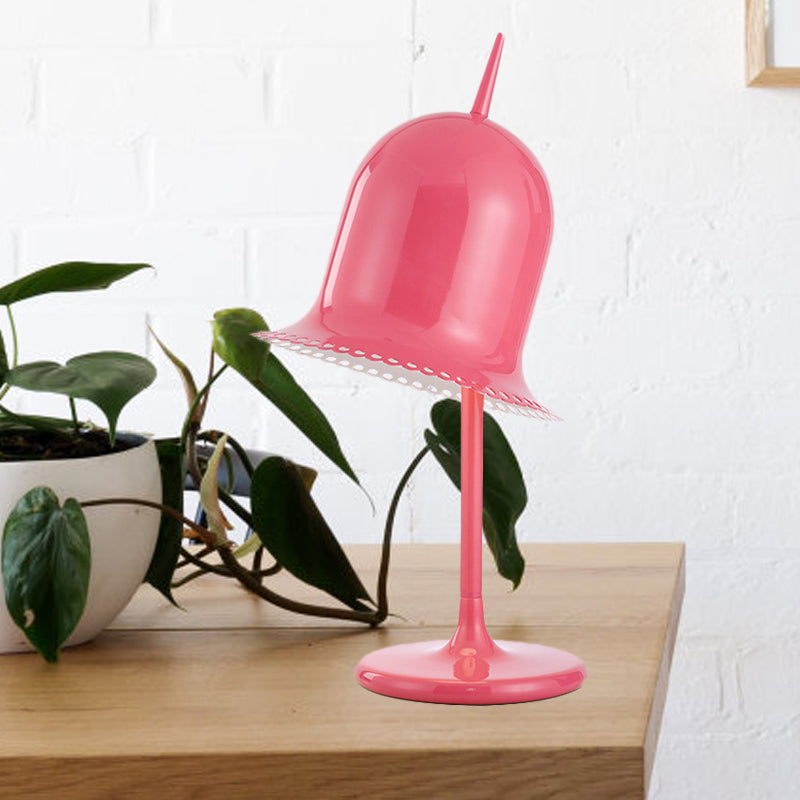 Single Bedroom Night Light Macaron Pink/Yellow Finish Table Lamp with Bell Shaped Metal Shade Clearhalo 'Lamps' 'Table Lamps' Lighting' 927972