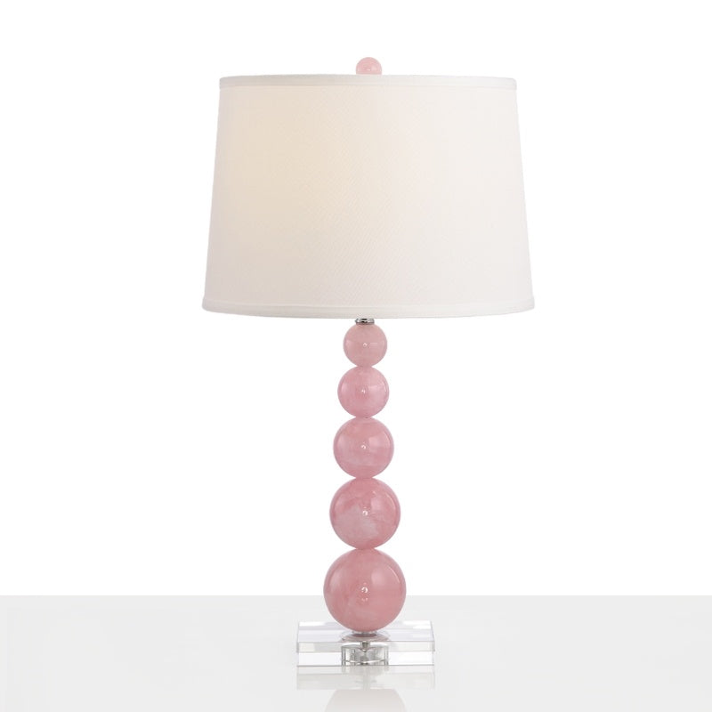 Barrel Shade Nightstand Lamp Modernist Fabric Single White Night Table Light with Orbs Pink Glass Stand Pink Clearhalo 'Lamps' 'Table Lamps' Lighting' 927975