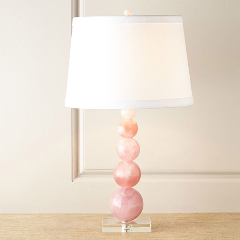 Barrel Shade Nightstand Lamp Modernist Fabric Single White Night Table Light with Orbs Pink Glass Stand Clearhalo 'Lamps' 'Table Lamps' Lighting' 927977