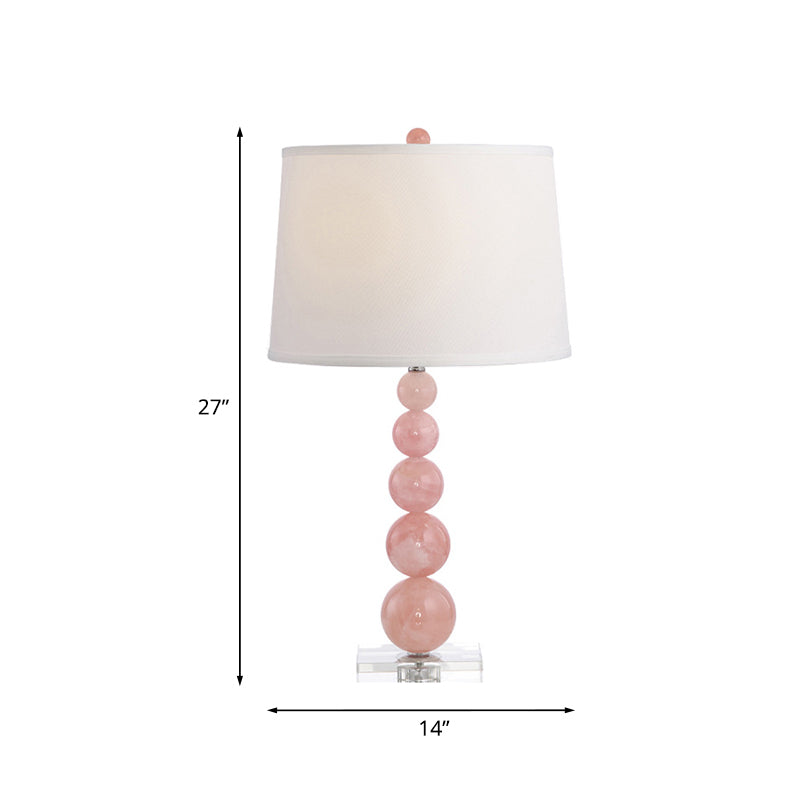 Barrel Shade Nightstand Lamp Modernist Fabric Single White Night Table Light with Orbs Pink Glass Stand Clearhalo 'Lamps' 'Table Lamps' Lighting' 927979