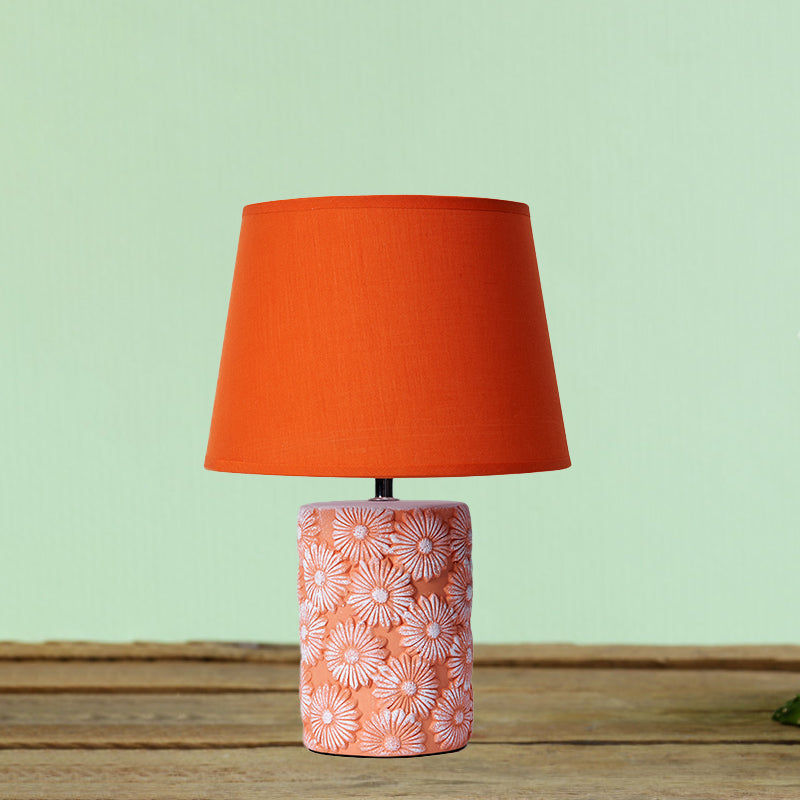 Orange Barrel Night Table Light Nordic Single Light Fabric Shade Desk Lamp with Cylinder Ceramics Base Clearhalo 'Lamps' 'Table Lamps' Lighting' 927982