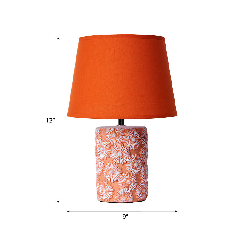 Orange Barrel Night Table Light Nordic Single Light Fabric Shade Desk Lamp with Cylinder Ceramics Base Clearhalo 'Lamps' 'Table Lamps' Lighting' 927984