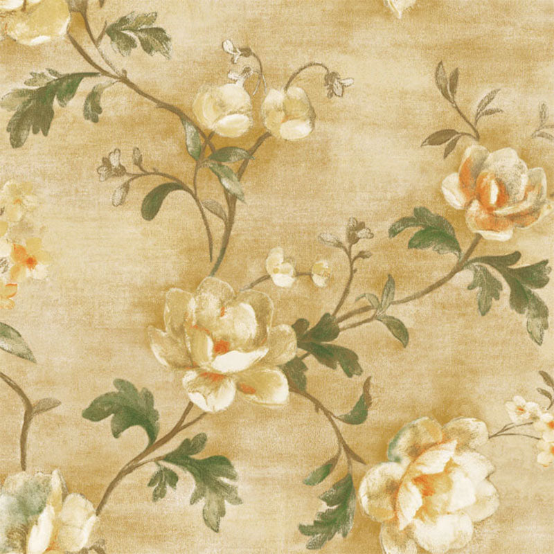 Non-Pasted Wallpaper Roll with Beige and Green Blossoming Flower Design, 20.5 in x 33 ft Clearhalo 'Country wall decor' 'Rustic' 'Wallpaper' Wall Decor' 927998