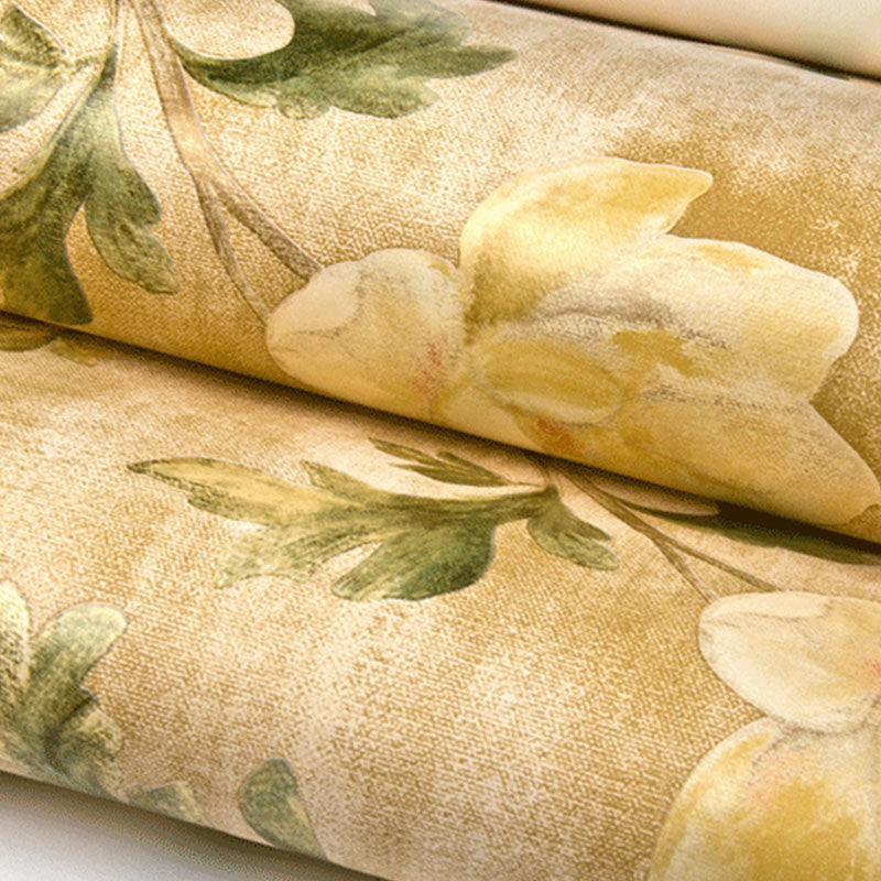Non-Pasted Wallpaper Roll with Beige and Green Blossoming Flower Design, 20.5 in x 33 ft Clearhalo 'Country wall decor' 'Rustic' 'Wallpaper' Wall Decor' 927999