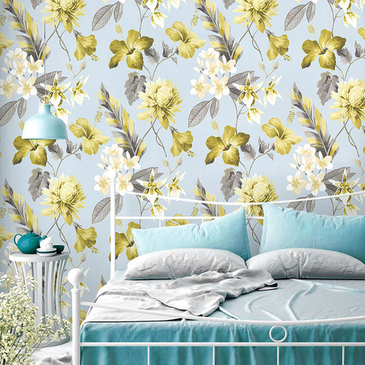 Fresh Magnolia and Stem Wallpaper Non-Pasted Wall Decor for Accent Wall, 33-foot x 20.5-inch Light Yellow Clearhalo 'Country wall decor' 'Rustic' 'Wallpaper' Wall Decor' 928061