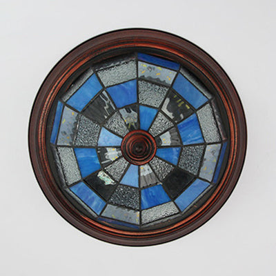 Bowl Shape Ceiling Light Fixture Lodge Stained Glass 1 Bulb Flushmount Ceiling Light in White/Blue/Light Blue/Clear/Blue-White/Dark Blue Clearhalo 'Ceiling Lights' 'Close To Ceiling Lights' 'Close to ceiling' 'Flush mount' Lighting' 92812