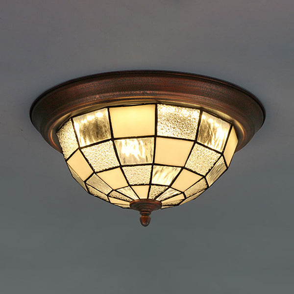 Bowl Shape Ceiling Light Fixture Lodge Stained Glass 1 Bulb Flushmount Ceiling Light in White/Blue/Light Blue/Clear/Blue-White/Dark Blue White Clearhalo 'Ceiling Lights' 'Close To Ceiling Lights' 'Close to ceiling' 'Flush mount' Lighting' 92813