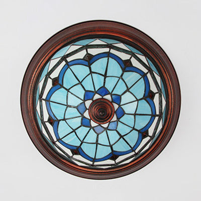 Bowl Shape Ceiling Light Fixture Lodge Stained Glass 1 Bulb Flushmount Ceiling Light in White/Blue/Light Blue/Clear/Blue-White/Dark Blue Clearhalo 'Ceiling Lights' 'Close To Ceiling Lights' 'Close to ceiling' 'Flush mount' Lighting' 92817