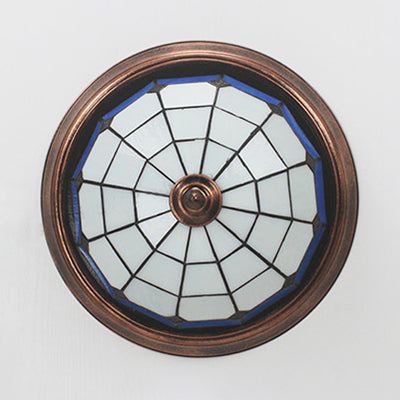 Bowl Shape Ceiling Light Fixture Lodge Stained Glass 1 Bulb Flushmount Ceiling Light in White/Blue/Light Blue/Clear/Blue-White/Dark Blue Clearhalo 'Ceiling Lights' 'Close To Ceiling Lights' 'Close to ceiling' 'Flush mount' Lighting' 92821
