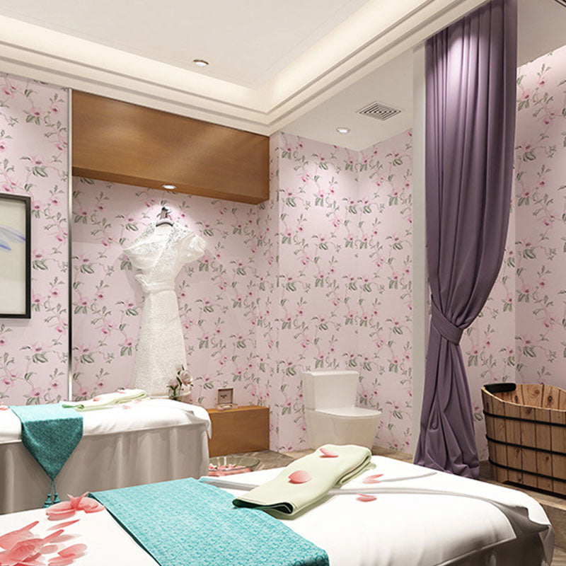 Vinyl 48.4 sq ft. Wallpaper Countryside Easy to Remove Watercolors of Flower Wall Decor Pink Clearhalo 'Country wall decor' 'Rustic' 'Wallpaper' Wall Decor' 928449