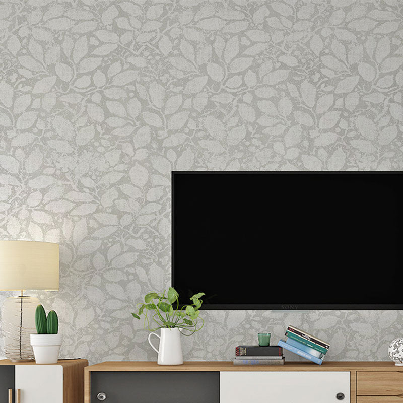 Soft Color Wall Decor Non-Woven Moisture-Resistant 3D Print Leaf Wallpaper Roll Light Gray Clearhalo 'Country wall decor' 'Rustic' 'Wallpaper' Wall Decor' 928704