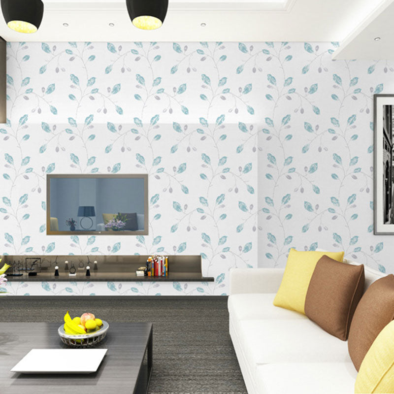 Natural Color Leaf Wallpaper Roll Decorative Non-Pasted Wall Covering, 20.5"W x 31'L Turquoise Clearhalo 'Country wall decor' 'Rustic' 'Wallpaper' Wall Decor' 928822