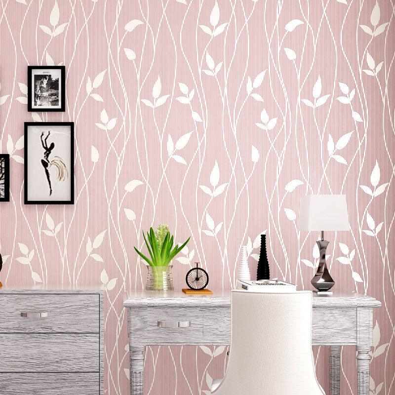 Fresh Botanical Leaf Wallpaper Roll Stain-Resistant Non-Pasted Wall Decor, 33-foot x 20.5-inch Pink Clearhalo 'Country wall decor' 'Rustic' 'Wallpaper' Wall Decor' 928931