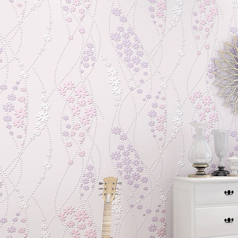 Decorative Non-Pasted Wallpaper Dense Flower Pattern Non-Woven Wall Decor in Pastel Color Purple Clearhalo 'Country wall decor' 'Rustic' 'Wallpaper' Wall Decor' 929030