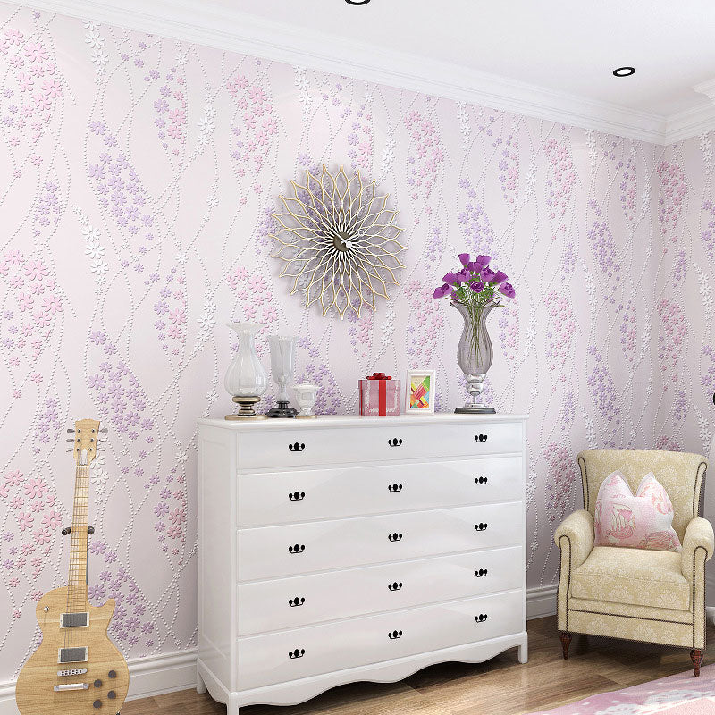 Decorative Non-Pasted Wallpaper Dense Flower Pattern Non-Woven Wall Decor in Pastel Color Clearhalo 'Country wall decor' 'Rustic' 'Wallpaper' Wall Decor' 929031