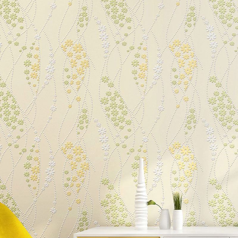 Decorative Non-Pasted Wallpaper Dense Flower Pattern Non-Woven Wall Decor in Pastel Color Yellow Clearhalo 'Country wall decor' 'Rustic' 'Wallpaper' Wall Decor' 929037