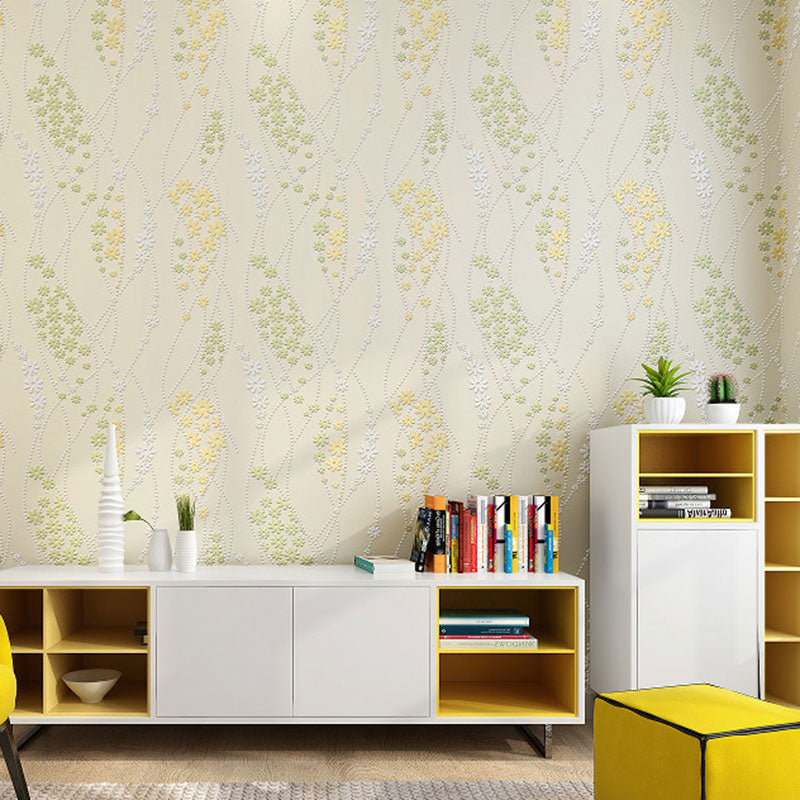 Decorative Non-Pasted Wallpaper Dense Flower Pattern Non-Woven Wall Decor in Pastel Color Clearhalo 'Country wall decor' 'Rustic' 'Wallpaper' Wall Decor' 929038
