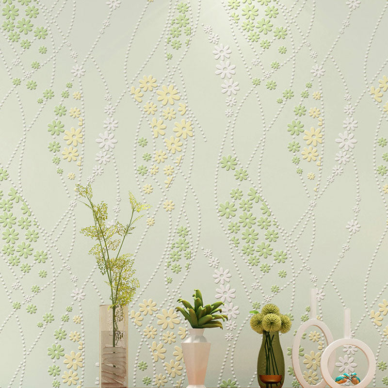 Decorative Non-Pasted Wallpaper Dense Flower Pattern Non-Woven Wall Decor in Pastel Color Green Clearhalo 'Country wall decor' 'Rustic' 'Wallpaper' Wall Decor' 929041