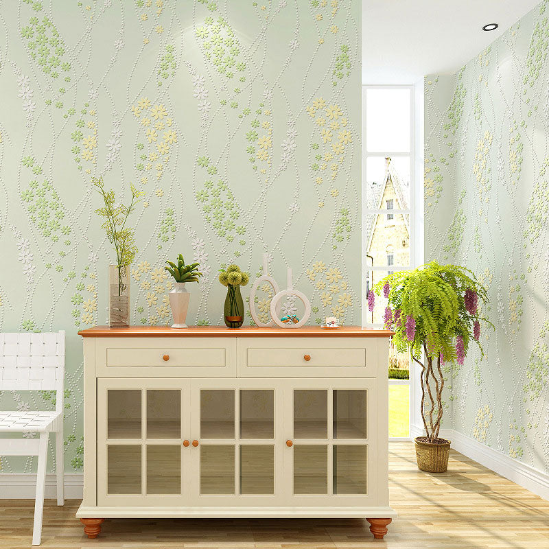 Decorative Non-Pasted Wallpaper Dense Flower Pattern Non-Woven Wall Decor in Pastel Color Clearhalo 'Country wall decor' 'Rustic' 'Wallpaper' Wall Decor' 929042