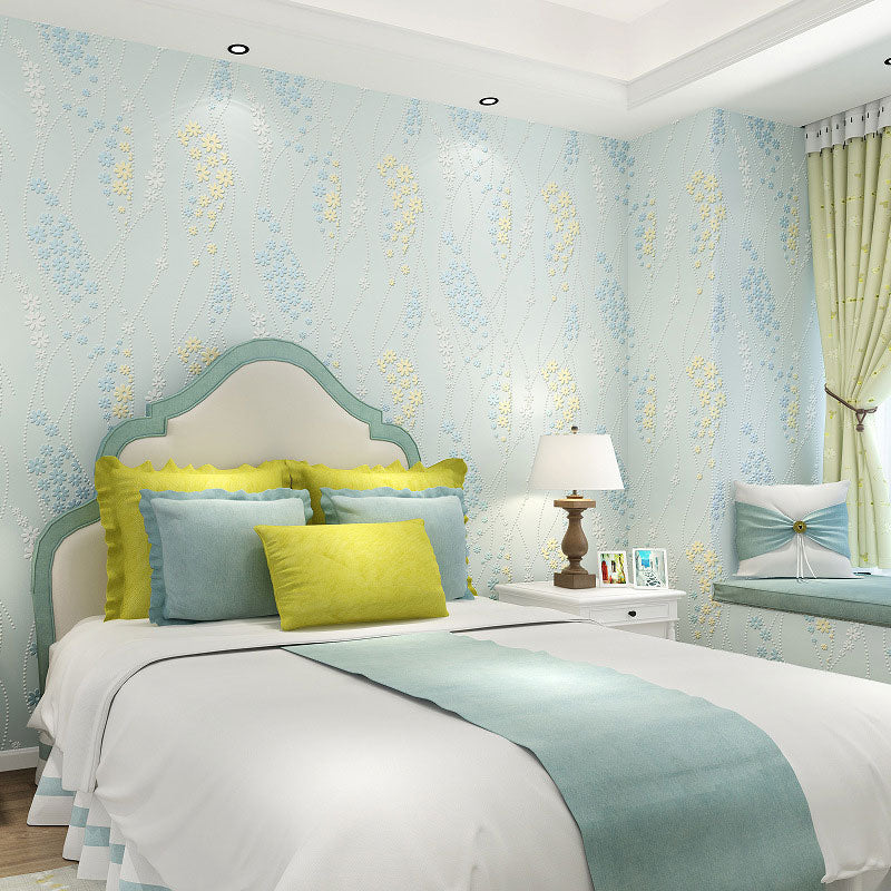 Decorative Non-Pasted Wallpaper Dense Flower Pattern Non-Woven Wall Decor in Pastel Color Clearhalo 'Country wall decor' 'Rustic' 'Wallpaper' Wall Decor' 929046