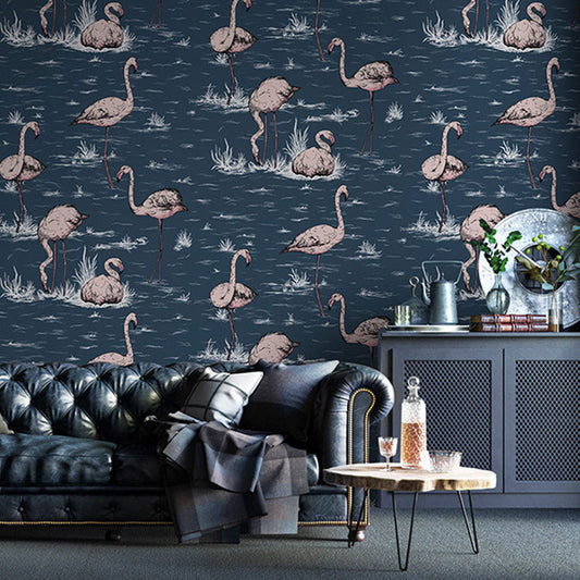 Dark Color Non-Woven Decorative Wallpaper with Flamingo Pattern for Kid, 20.5"W x 33'L Clearhalo 'Wall Decor' 'Wallpaper' 929119