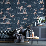 Dark Color Non-Woven Decorative Wallpaper with Flamingo Pattern for Kid, 20.5"W x 33'L Clearhalo 'Wall Decor' 'Wallpaper' 929119