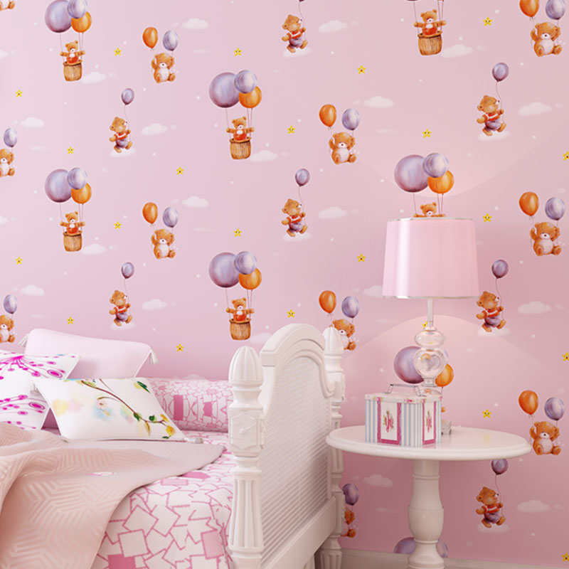 Minimalist Cartoon Bear Wallpaper Roll for Children's Bedroom, Non-Pasted, 20.5" x 31' Pink Clearhalo 'Wall Decor' 'Wallpaper' 929129