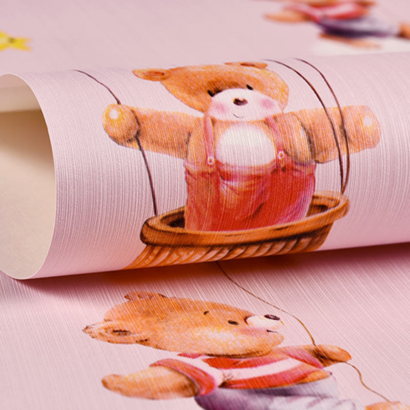 Minimalist Cartoon Bear Wallpaper Roll for Children's Bedroom, Non-Pasted, 20.5" x 31' Clearhalo 'Wall Decor' 'Wallpaper' 929131