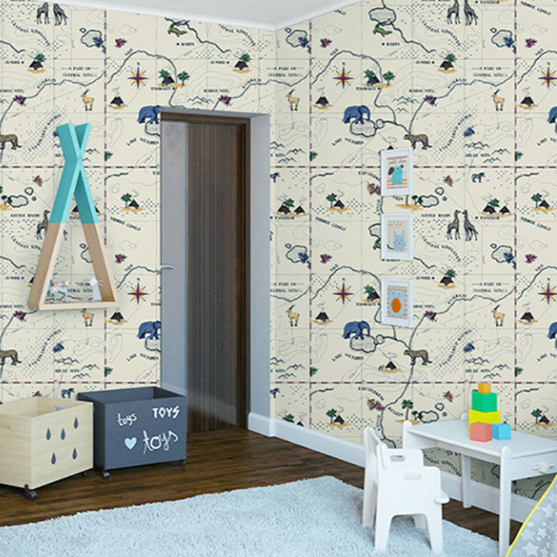 Simple Wallpaper Roll World Map Non-Pasted Wall Decor for Boy and Girl, 20.5" x 33' Beige Clearhalo 'Wall Decor' 'Wallpaper' 929156