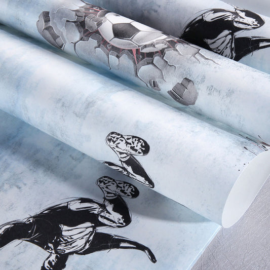 Non-Pasted Wallpaper Roll with Pastel Color Football and Player Design for Kid, 31 ft. x 20.5 in Clearhalo 'Wall Decor' 'Wallpaper' 929167