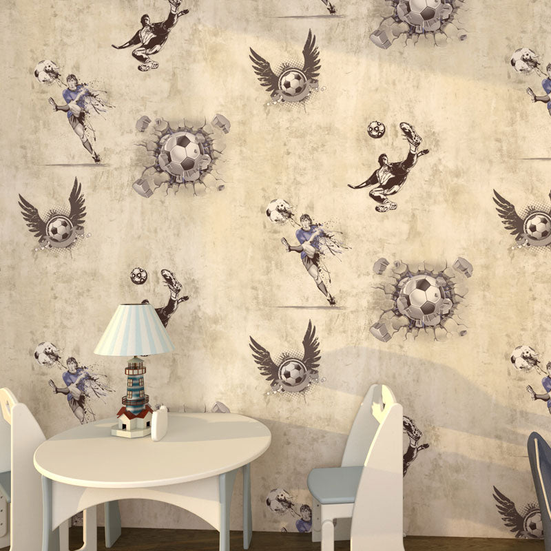 Non-Pasted Wallpaper Roll with Pastel Color Football and Player Design for Kid, 31 ft. x 20.5 in Beige Clearhalo 'Wall Decor' 'Wallpaper' 929170
