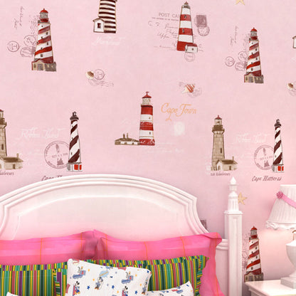 Cute Beacon Non-Pasted Wallpaper for Children's Bedroom, 31-foot x 20.5-inch Light Pink Clearhalo 'Wall Decor' 'Wallpaper' 929176