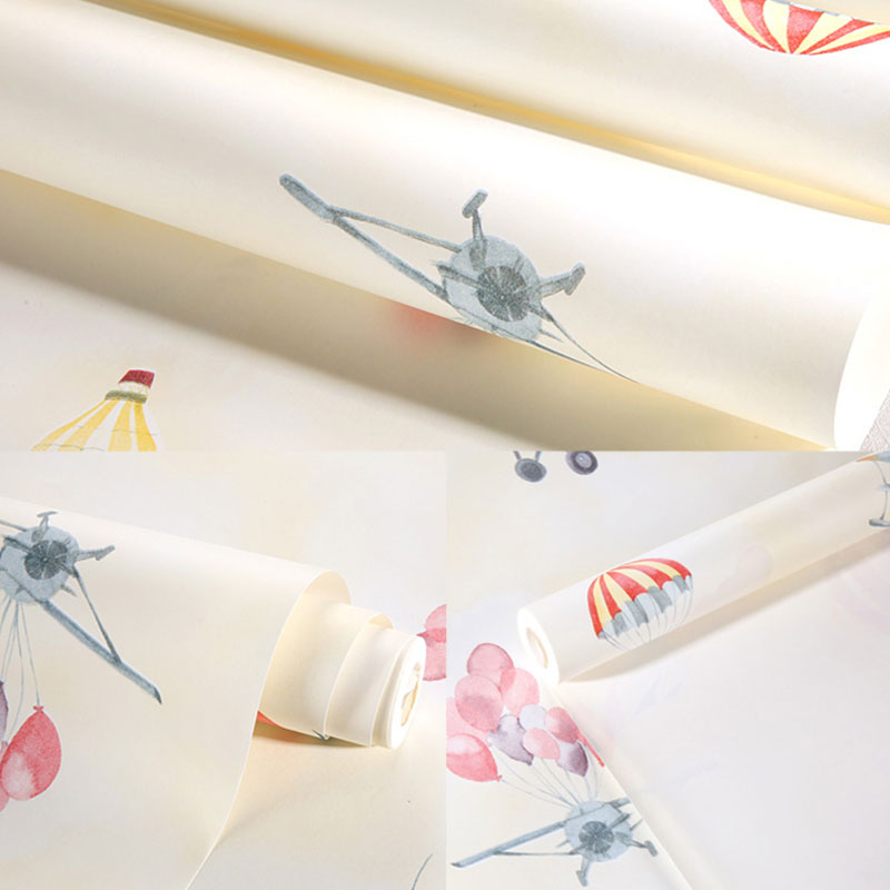 Balloon and Airplane Wallpaper Pastel Color Non-Pasted Wall Decor for Kid, 20.5 in x 31 ft Clearhalo 'Wall Decor' 'Wallpaper' 929195