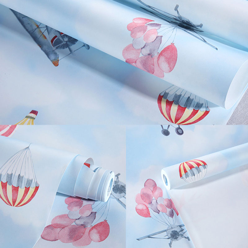 Balloon and Airplane Wallpaper Pastel Color Non-Pasted Wall Decor for Kid, 20.5 in x 31 ft Clearhalo 'Wall Decor' 'Wallpaper' 929198