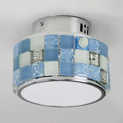 Blue Round Ceiling Light Fixture Tiffany Style Mosaic Glass 1 Bulb Flush Mount Ceiling Light for Dining Room Clearhalo 'Ceiling Lights' 'Close To Ceiling Lights' 'Close to ceiling' 'Glass shade' 'Glass' 'Semi-flushmount' 'Tiffany close to ceiling' 'Tiffany' Lighting' 92921