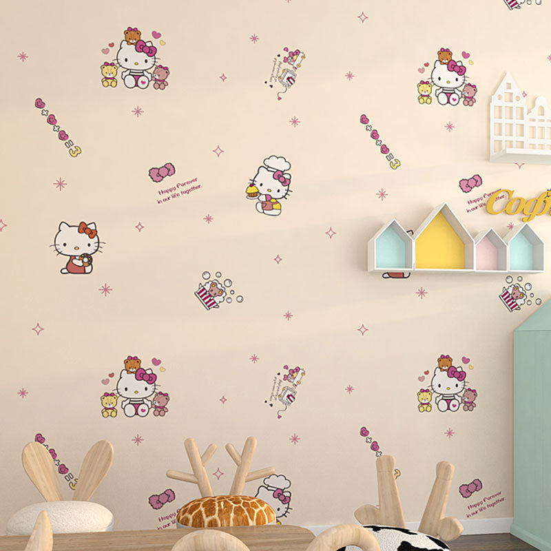 Girl's Wall Covering Romantic Pink Cute Cat Wallpaper Roll, Non-Pasted Beige Clearhalo 'Wall Decor' 'Wallpaper' 929225