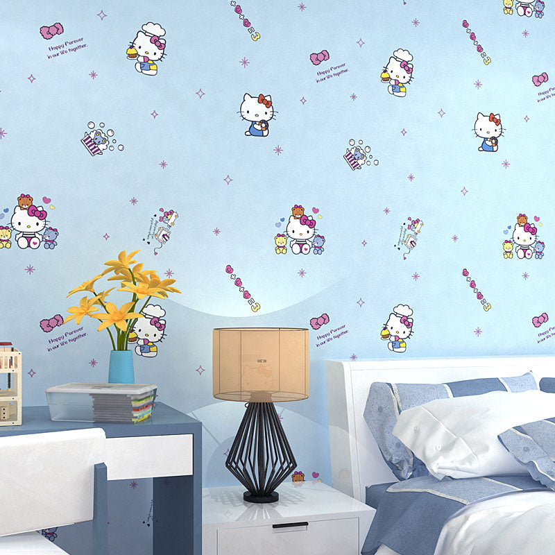Girl's Wall Covering Romantic Pink Cute Cat Wallpaper Roll, Non-Pasted Sky Blue Clearhalo 'Wall Decor' 'Wallpaper' 929228