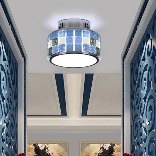 Blue Round Ceiling Light Fixture Tiffany Style Mosaic Glass 1 Bulb Flush Mount Ceiling Light for Dining Room Blue Clearhalo 'Ceiling Lights' 'Close To Ceiling Lights' 'Close to ceiling' 'Glass shade' 'Glass' 'Semi-flushmount' 'Tiffany close to ceiling' 'Tiffany' Lighting' 92922