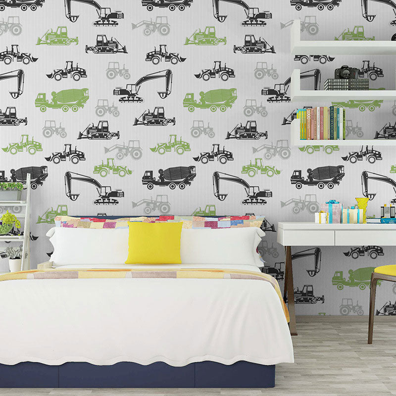 Soft Color Wallpaper Non-Woven Waterproof Cart Wall Covering for Children, 20.5"W x 33'L Black-Green Clearhalo 'Wall Decor' 'Wallpaper' 929265