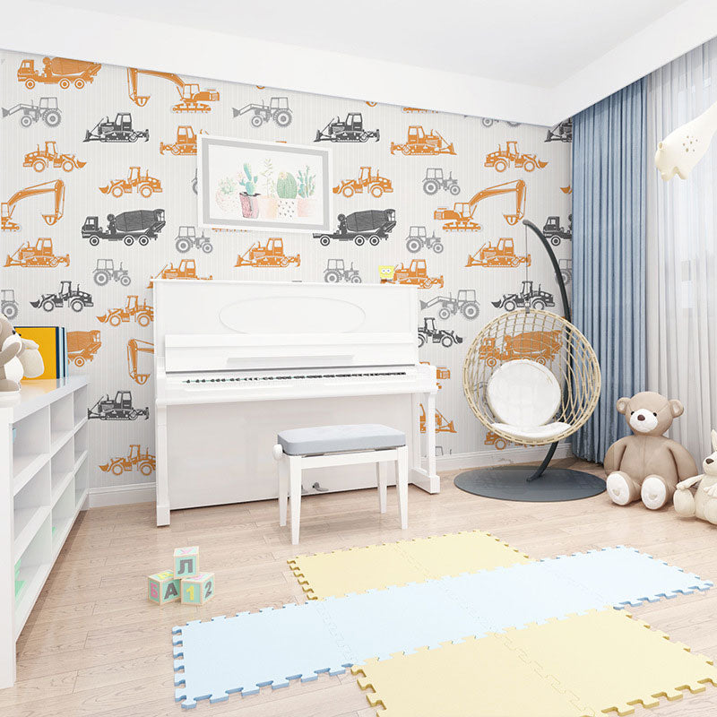 Soft Color Wallpaper Non-Woven Waterproof Cart Wall Covering for Children, 20.5"W x 33'L Gray-Orange Clearhalo 'Wall Decor' 'Wallpaper' 929268
