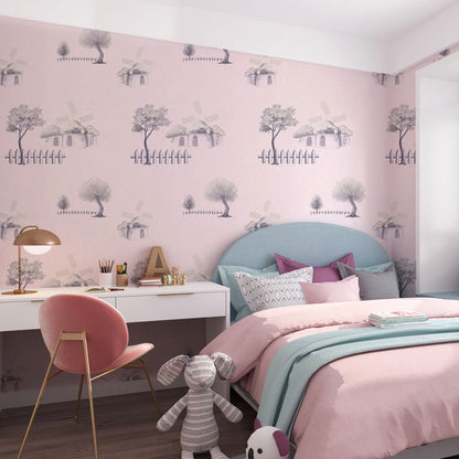 Non-Pasted 20.5" x 33' Wallpaper Simple Cartoon Mushroom Wall Covering for Boy or Girl Gray-Pink Clearhalo 'Wall Decor' 'Wallpaper' 929305