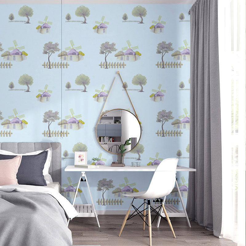 Non-Pasted 20.5" x 33' Wallpaper Simple Cartoon Mushroom Wall Covering for Boy or Girl Light Blue Clearhalo 'Wall Decor' 'Wallpaper' 929308