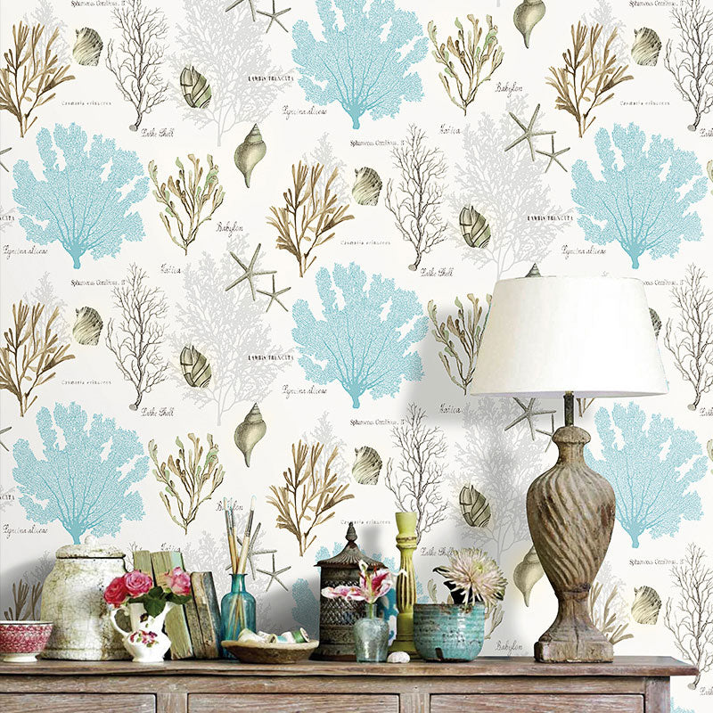 Non-Woven 33' x 20.5" Wallpaper Covering Minimalist Non-Pasted Undersea Plant Wall Decor for Children Blue Clearhalo 'Wall Decor' 'Wallpaper' 929338