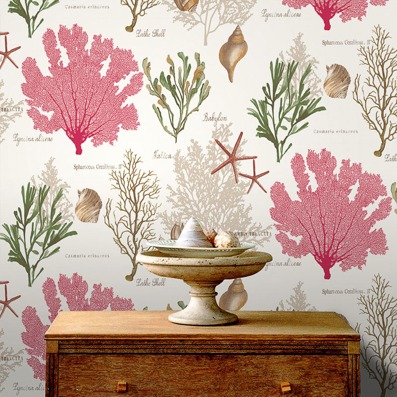 Non-Woven 33' x 20.5" Wallpaper Covering Minimalist Non-Pasted Undersea Plant Wall Decor for Children Red Clearhalo 'Wall Decor' 'Wallpaper' 929343