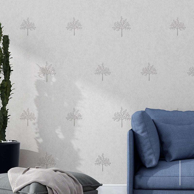 Non-Woven Wallpaper Roll for Children with Simple Tree Pattern, Soft Color, 20.5"W x 31'L Light Gray Clearhalo 'Modern wall decor' 'Modern' 'Wallpaper' Wall Decor' 929354