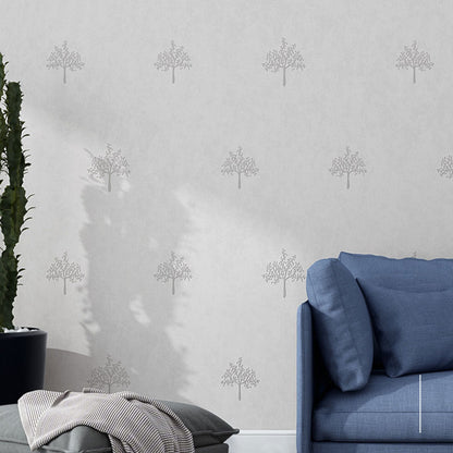 Non-Woven Wallpaper Roll for Children with Simple Tree Pattern, Soft Color, 20.5"W x 31'L Light Gray Clearhalo 'Modern wall decor' 'Modern' 'Wallpaper' Wall Decor' 929354